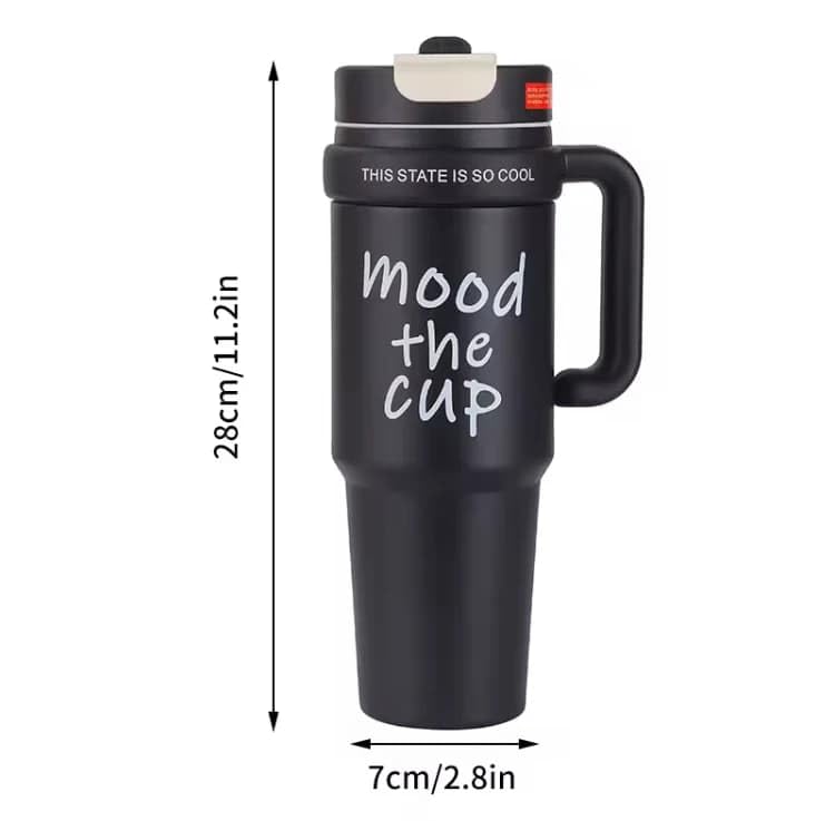 Markam™ Mood The Cup Matte Black Insulated Steel Tumbler with Handle, 800 ml Capacity