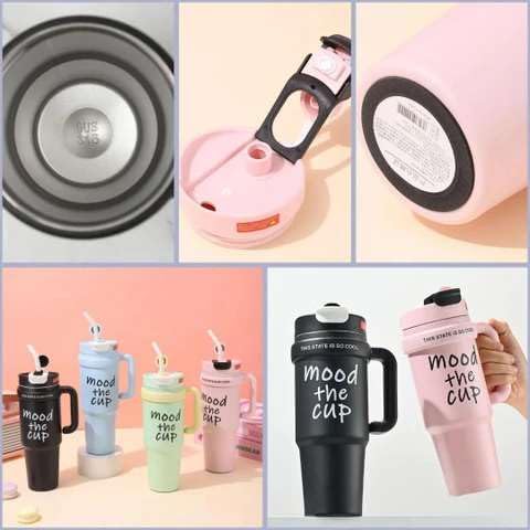 Markam™ Mood The Cup Matte Black Insulated Steel Tumbler with Handle, 800 ml Capacity