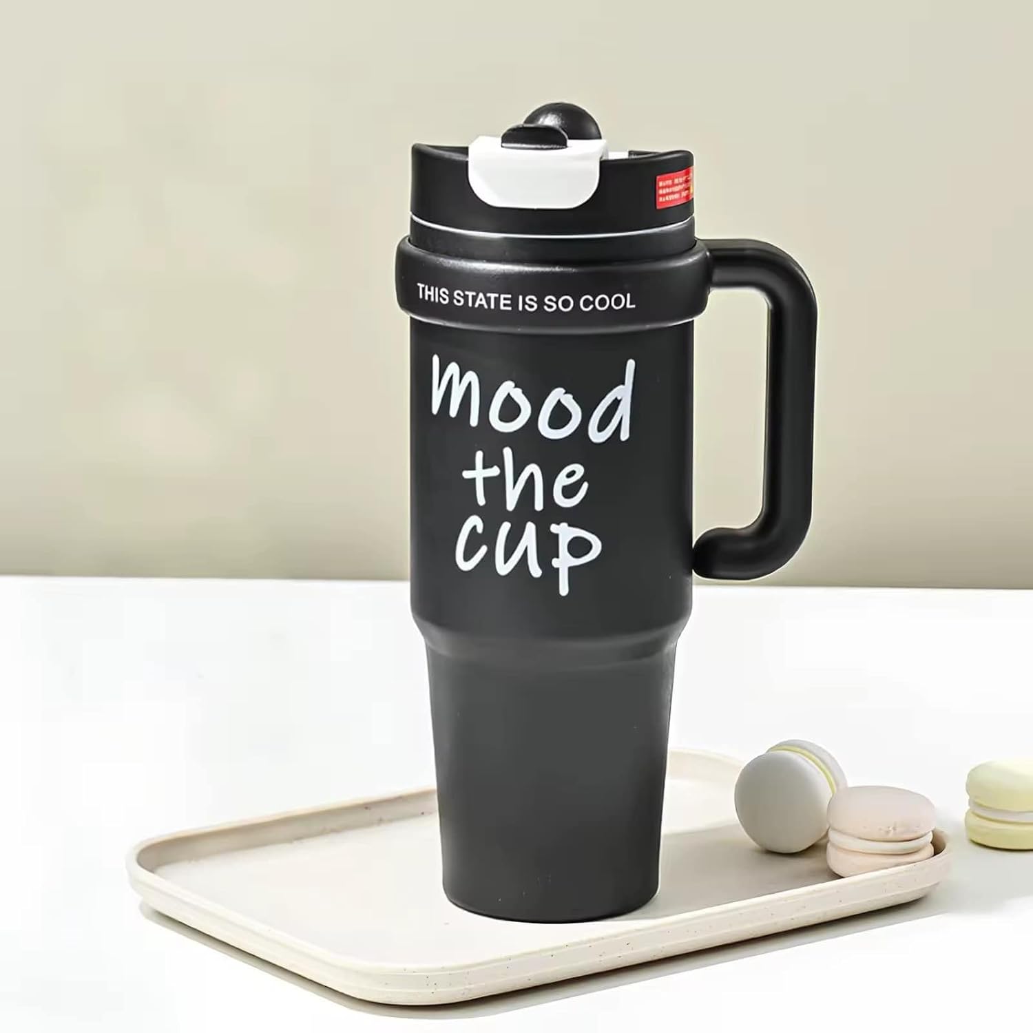 Markam™ Mood The Cup Matte Black Insulated Steel Tumbler with Handle, 800 ml Capacity